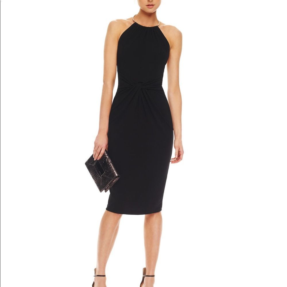 Michael Kors Ring-Neck Black Twist-Front Dress 12
